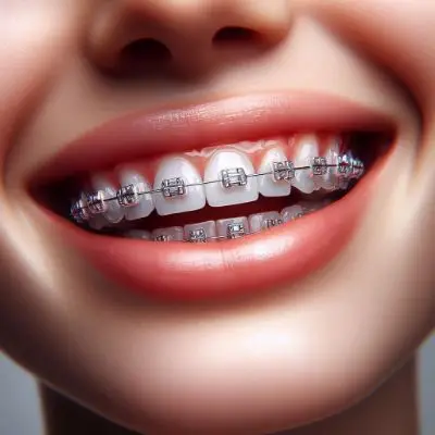 Металлические брекеты очень заметны на зубах, но эффективность остается на высоком уровне.